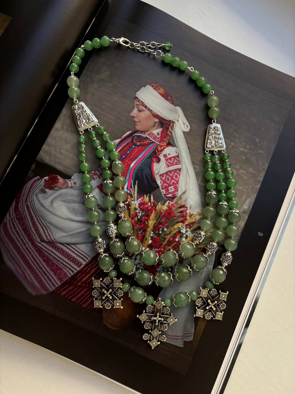 Green Ukrainian Traditional Ethnic Necklace - Unique Jewelry Birthday