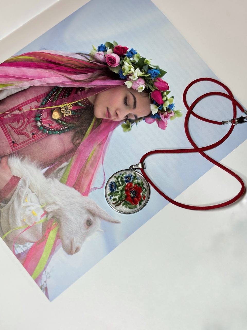 Embroidered Necklace Pendant for Women Handmade Jewelry from Ukraine