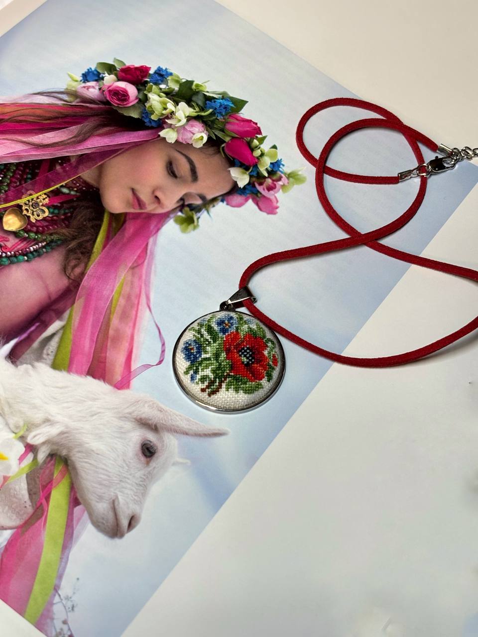 Embroidered Necklace Pendant for Women Handmade Jewelry from Ukraine