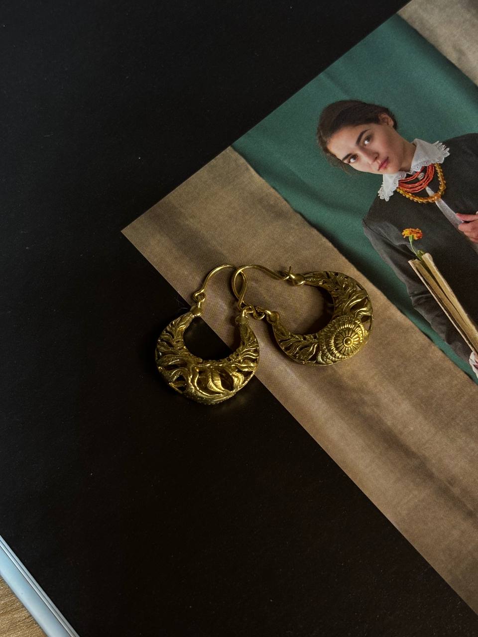 Ukrainian Earrings “Fern Flower” – Brass Ethnic Jewelry, Folk Earrings, Slavic Symbol