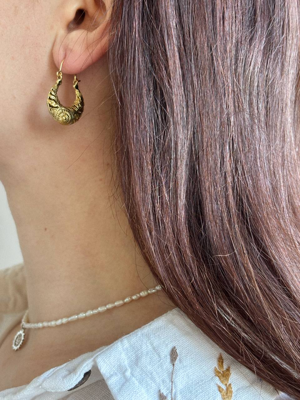 Ukrainian Earrings “Fern Flower” – Brass Ethnic Jewelry, Folk Earrings, Slavic Symbol