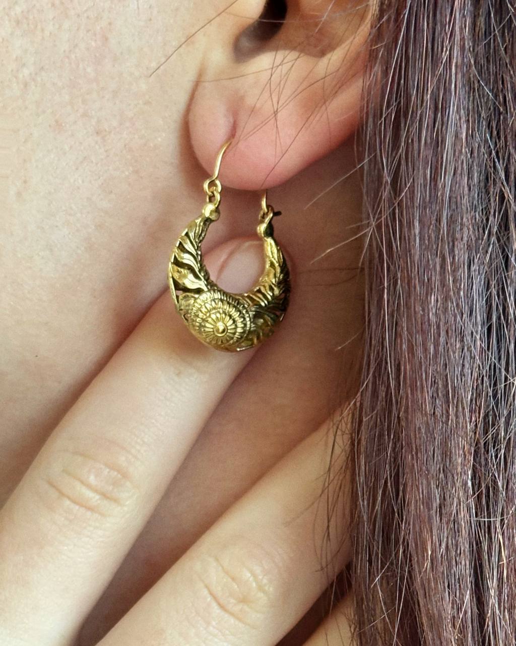 Ukrainian Earrings “Fern Flower” – Brass Ethnic Jewelry, Folk Earrings, Slavic Symbol