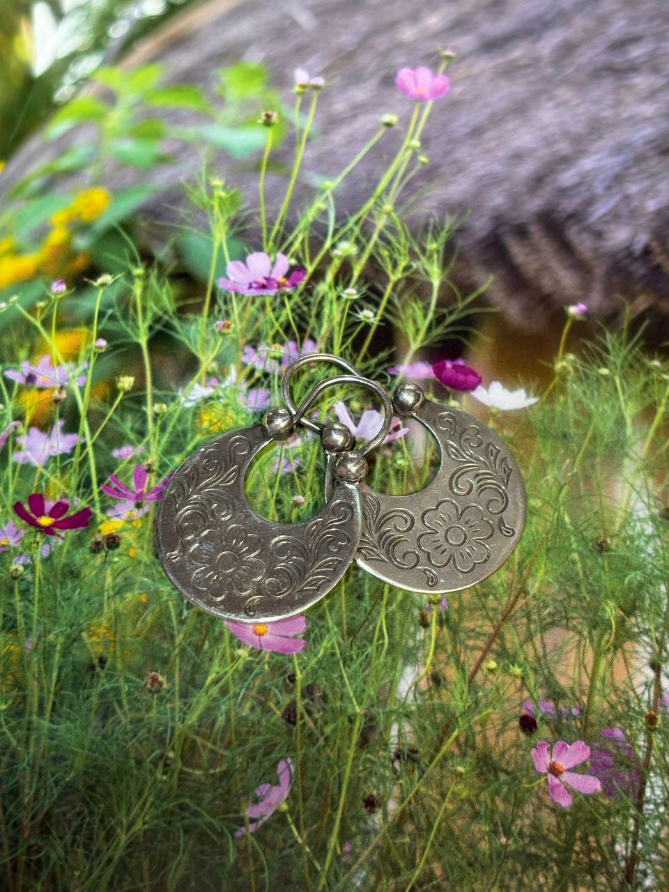 Handmade Silver "Cossack" Crescent Moon Earrings - 925 Sterling, Ukrainian Ethnic Jewelry
