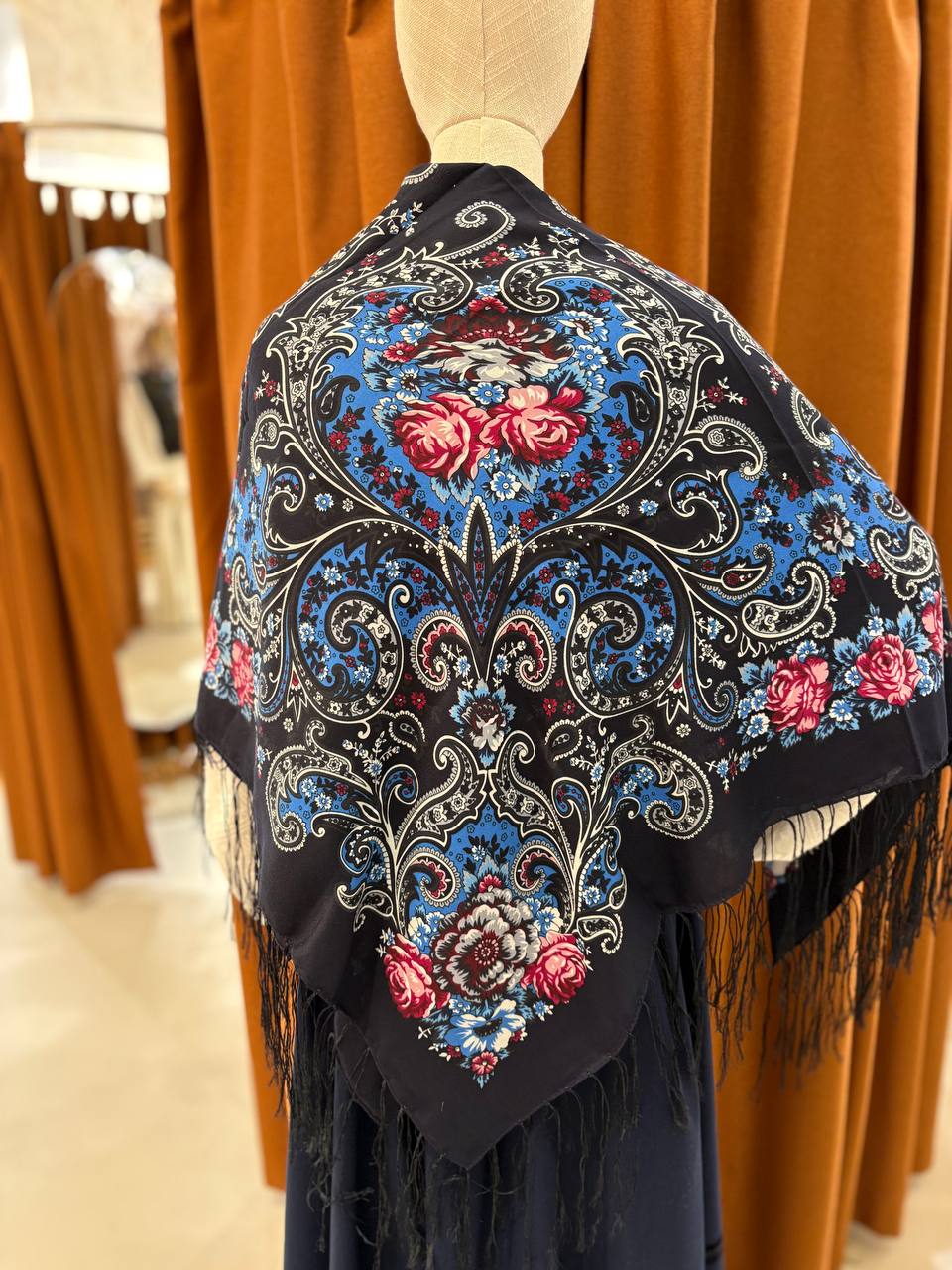 Ukrainian Wool Shawl 80% - Ethnic Floral Scarf, Traditional Hijab