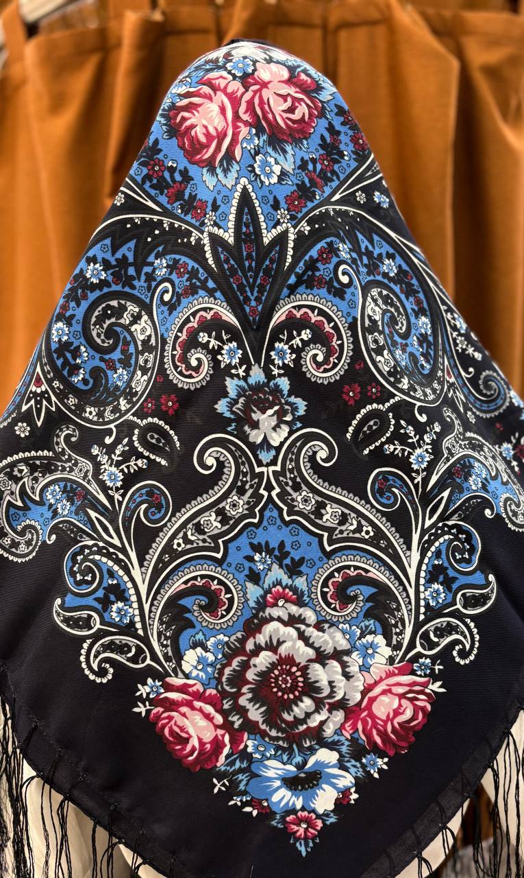 Ukrainian Wool Shawl 80% - Ethnic Floral Scarf, Traditional Hijab