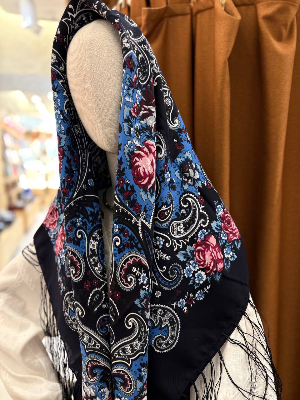 Ukrainian Wool Shawl 80% - Ethnic Floral Scarf, Traditional Hijab