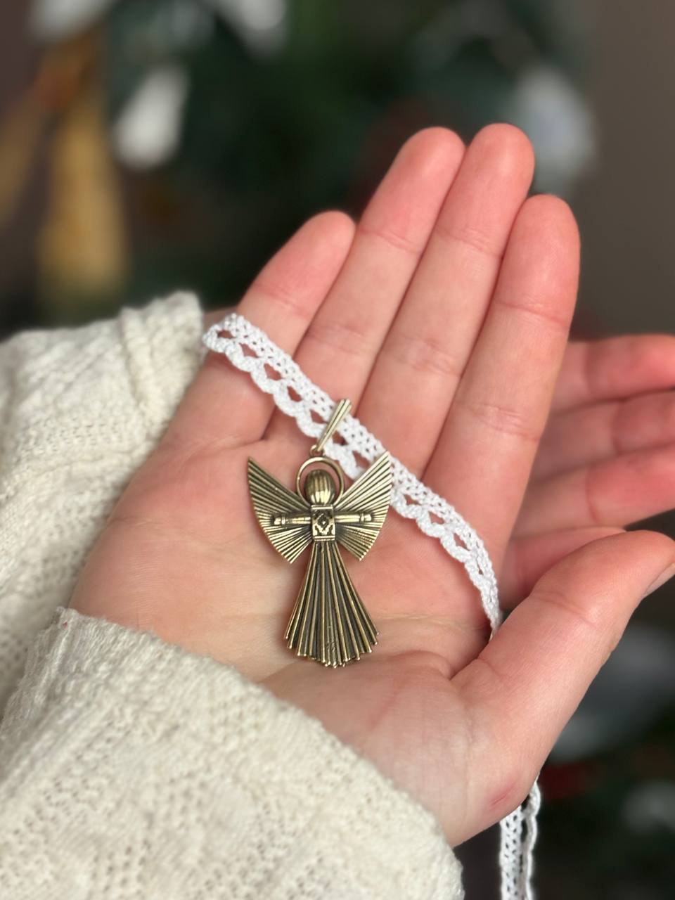 Symbolic Angel Charm necklace, Wish Fulfillment Ange, Brass Ornament, Handmade Spiritual Decor, Meaningful Gift