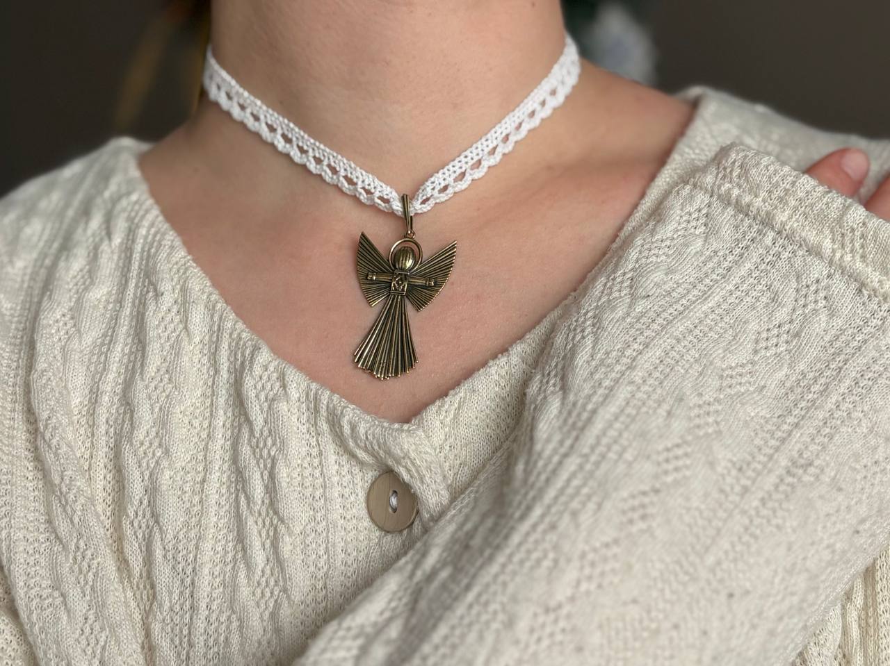 Symbolic Angel Charm necklace, Wish Fulfillment Ange, Brass Ornament, Handmade Spiritual Decor, Meaningful Gift