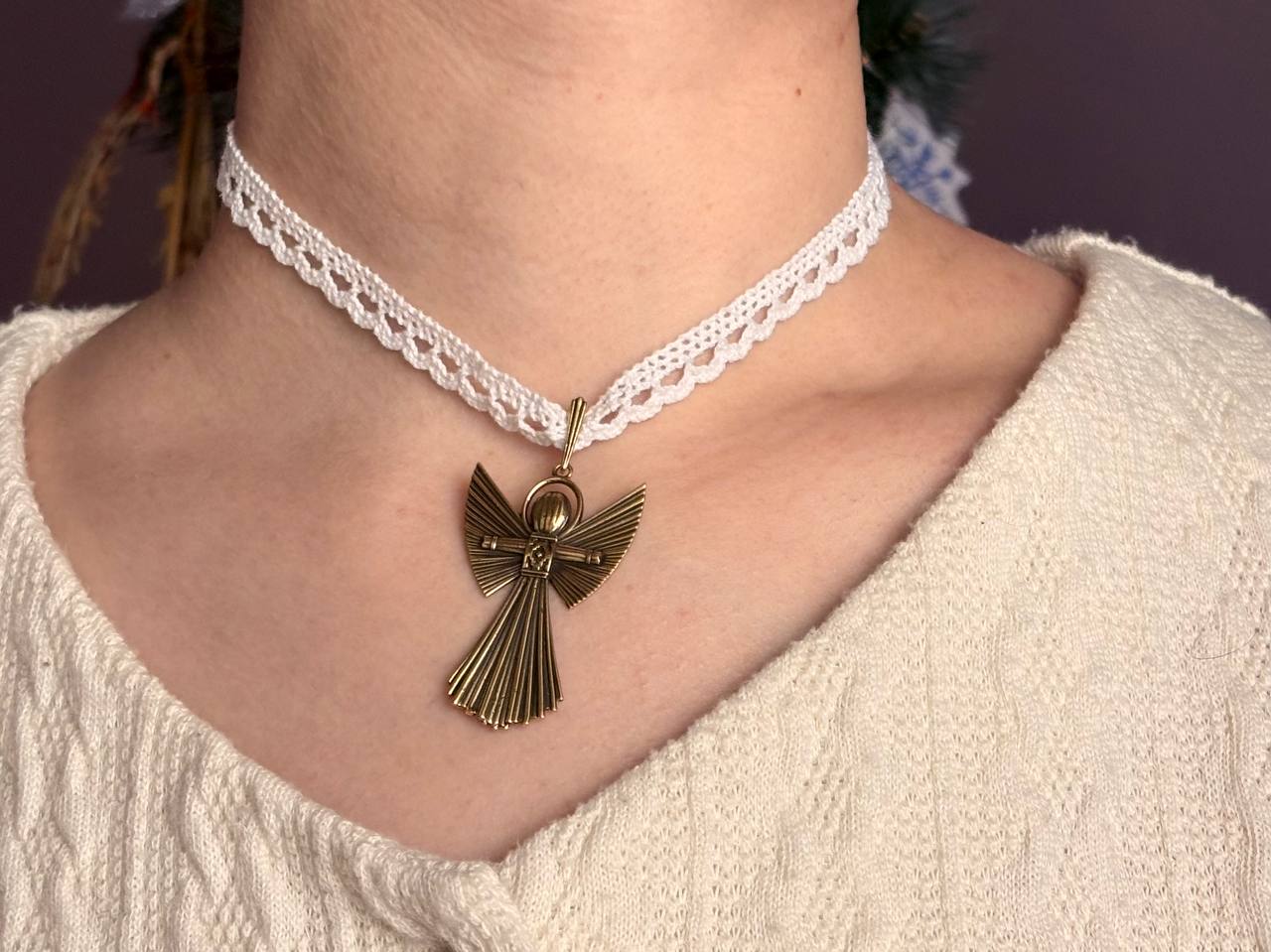 Symbolic Angel Charm necklace, Wish Fulfillment Ange, Brass Ornament, Handmade Spiritual Decor, Meaningful Gift