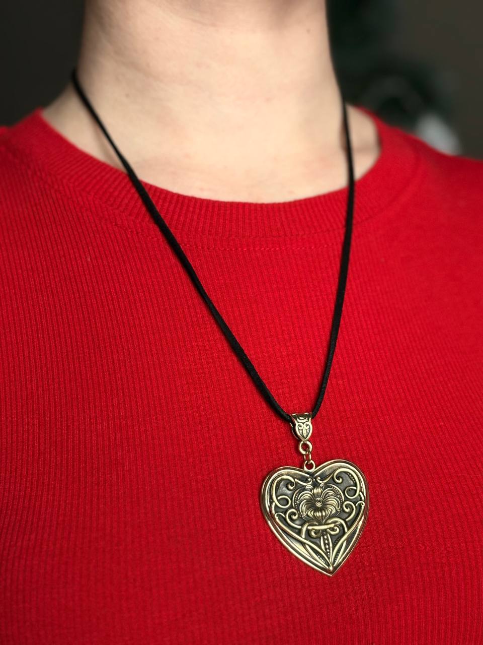 Handmade Brass Heart Choker Necklace, Vintage Style Heart Pendant, Gothic Boho Jewelry, Romantic Black Ribbon Choker, Gift for Her