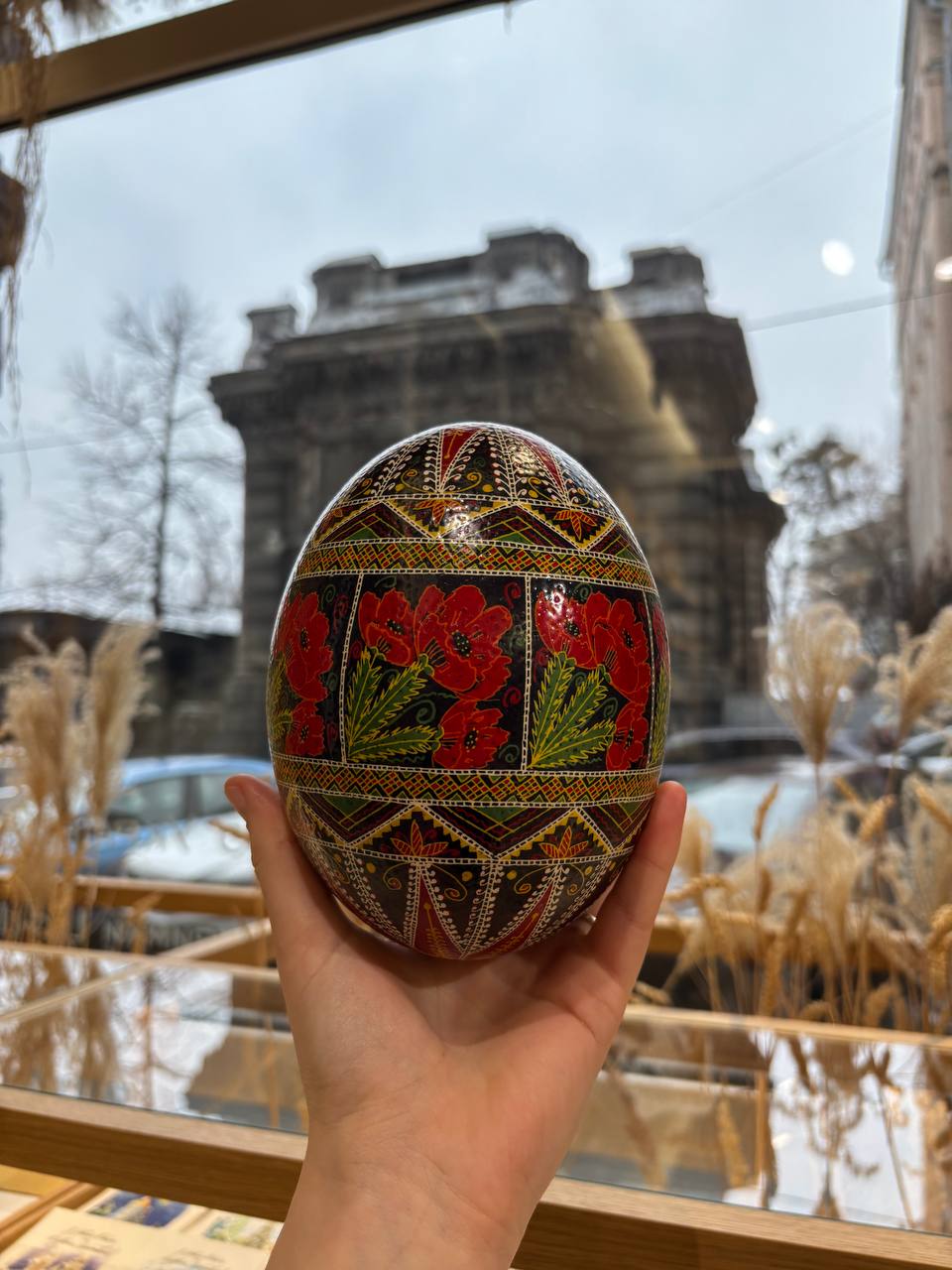 Traditional Ukrainian Pysanka Ostrich Real Egg - Easter Table Decor