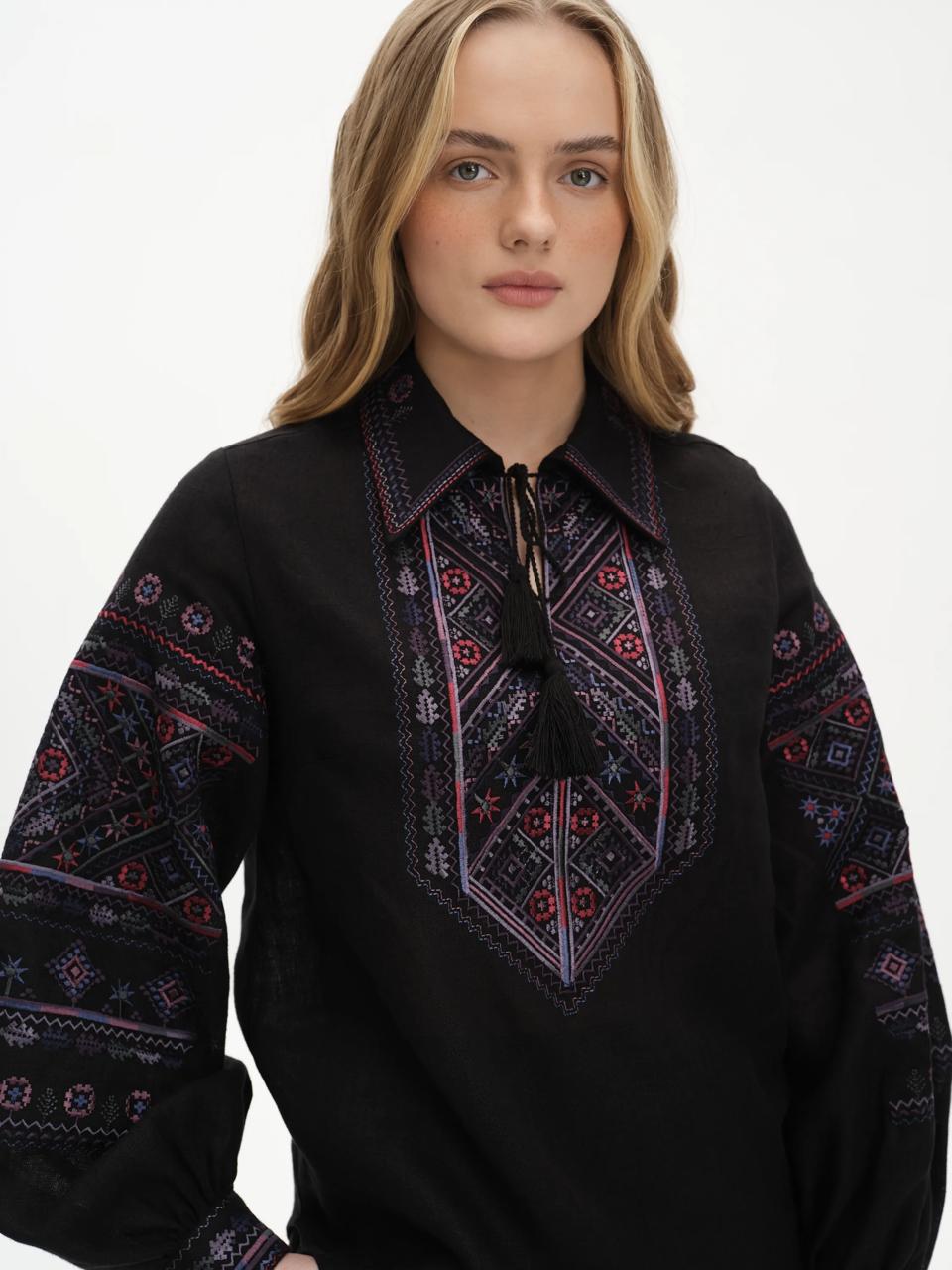 Black Ukrainian Vyshyvanka Blouse - Embroidered Women’s Shirt for Easter