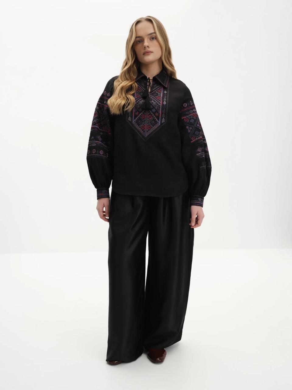 Black Ukrainian Vyshyvanka Blouse - Embroidered Women’s Shirt for Easter