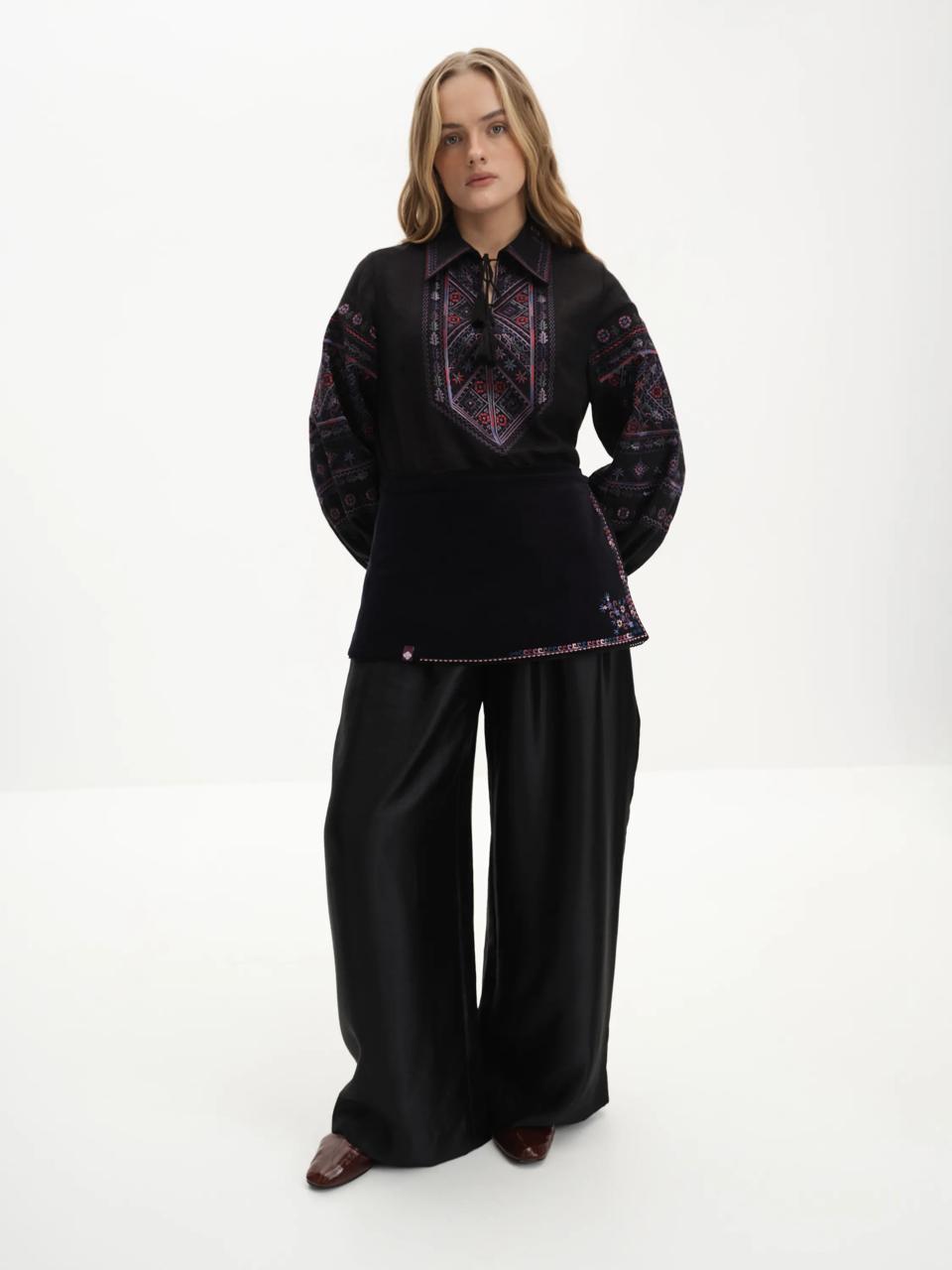Black Ukrainian Vyshyvanka Blouse - Embroidered Women’s Shirt for Easter