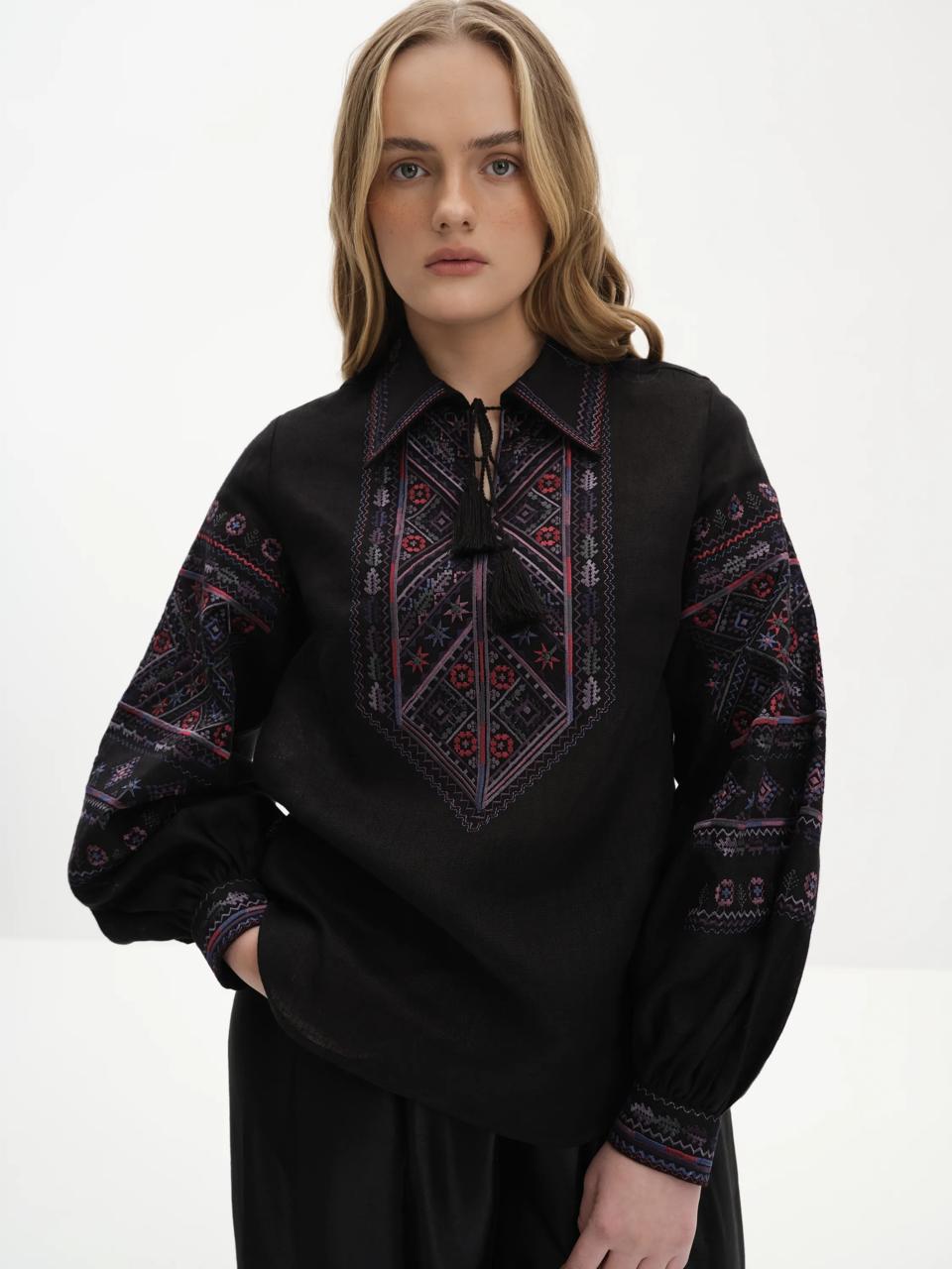 Black Ukrainian Vyshyvanka Blouse - Embroidered Women’s Shirt for Easter