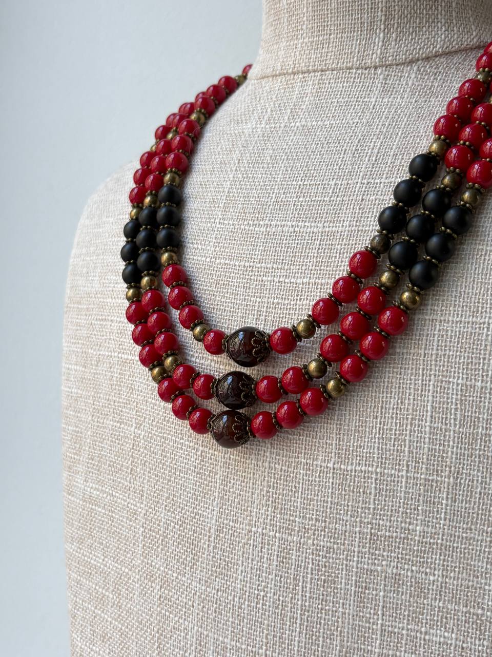 Ukrainian Style Red & Black Beaded Necklace