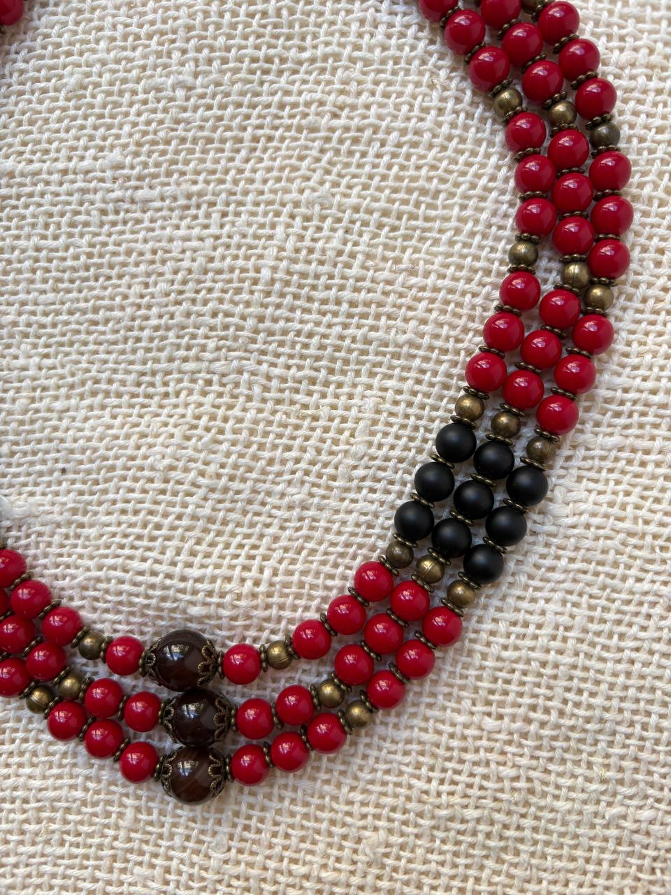 Ukrainian Style Red & Black Beaded Necklace