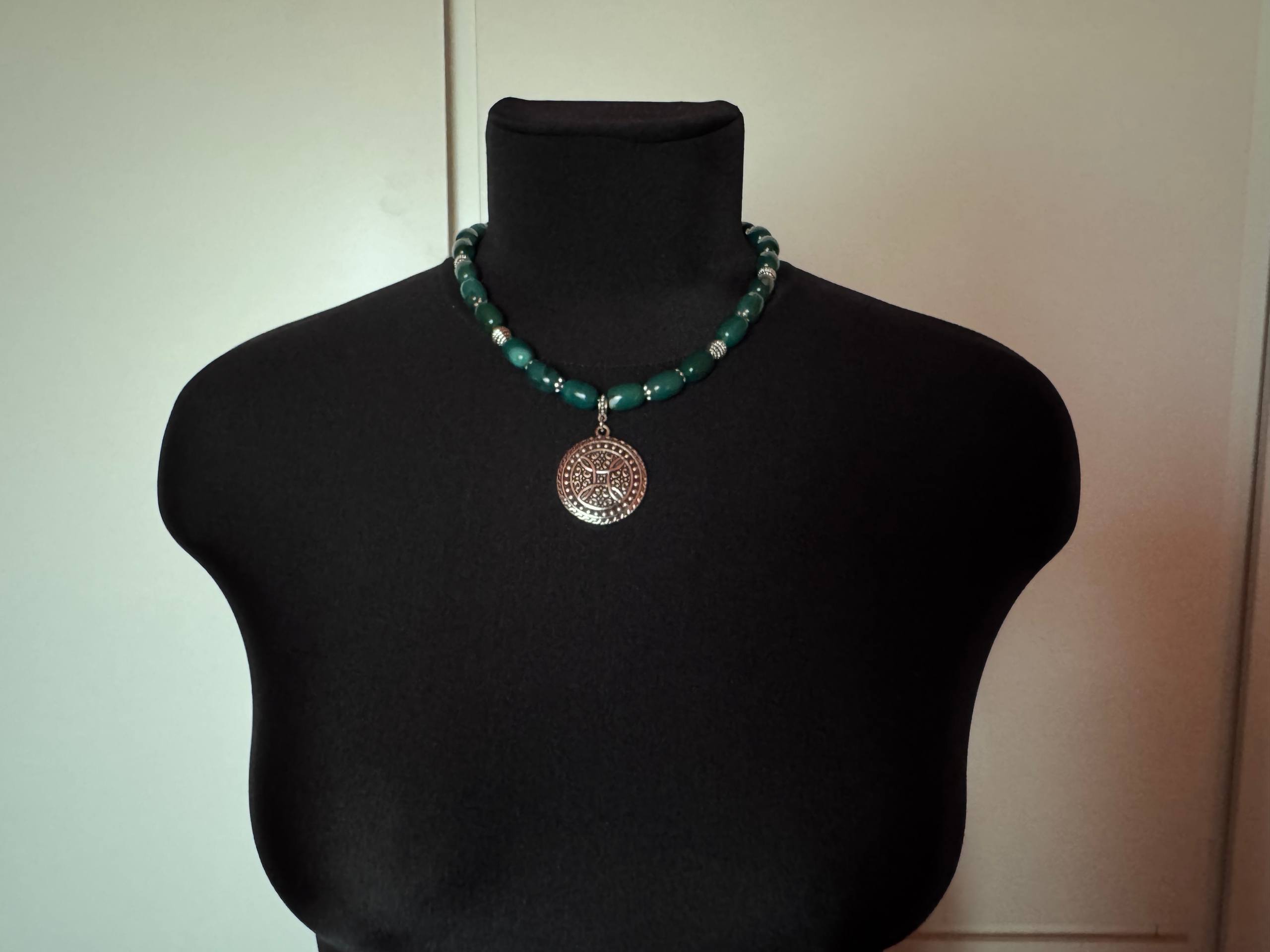 Green Agate Necklace with Celtic Pendant