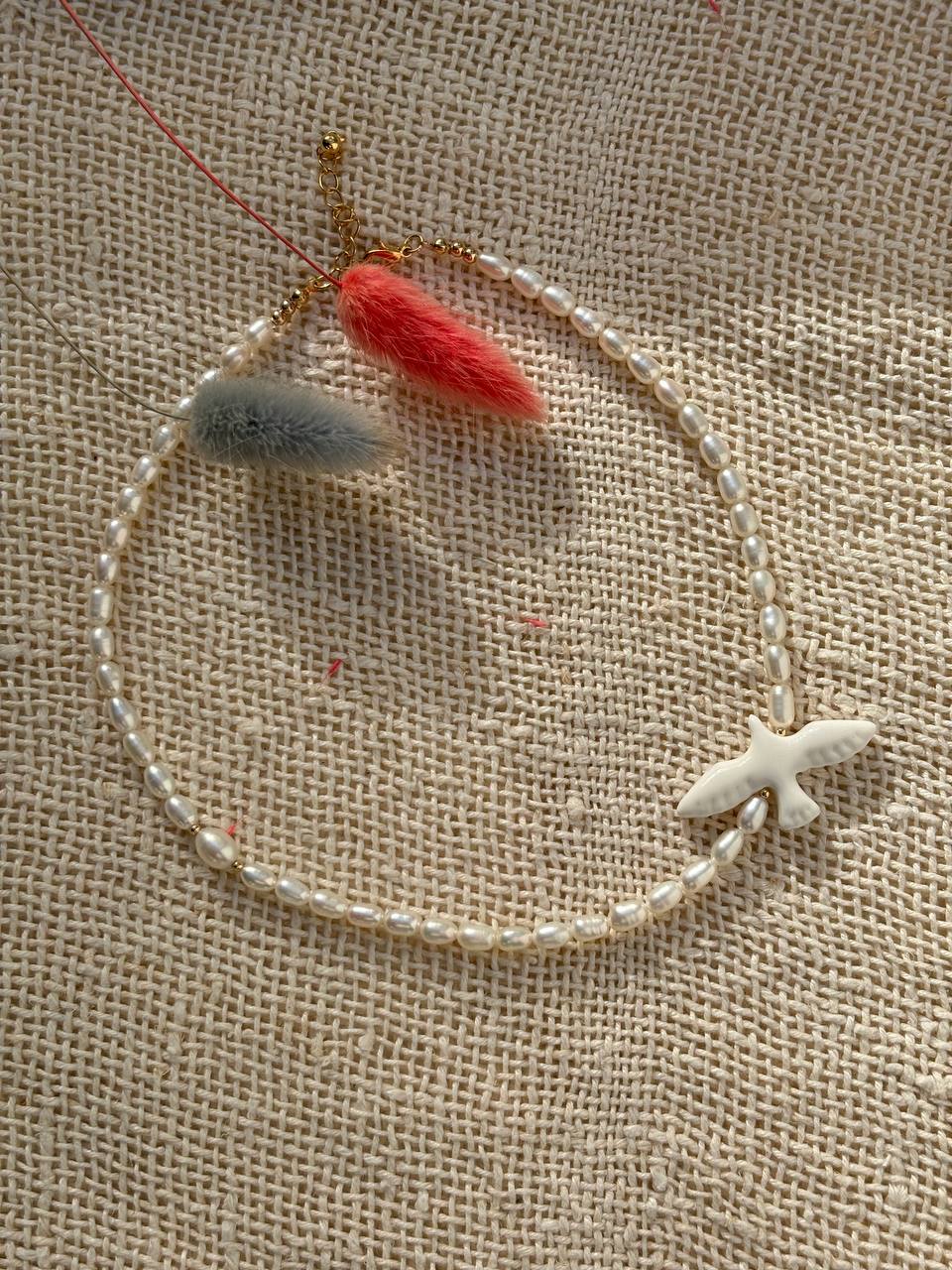 Pearl Bird Necklace, Handmade Mother of Pearl Jewelry, White Statement Necklace, Unique Gift for Her