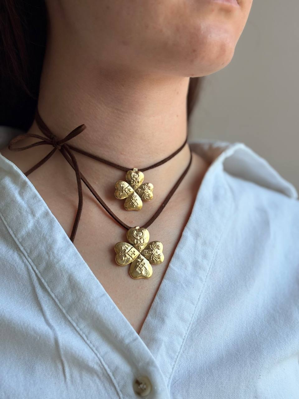 Brass Flower Pendant, Ukrainian Folk Jewelry, Floral Brass Necklace