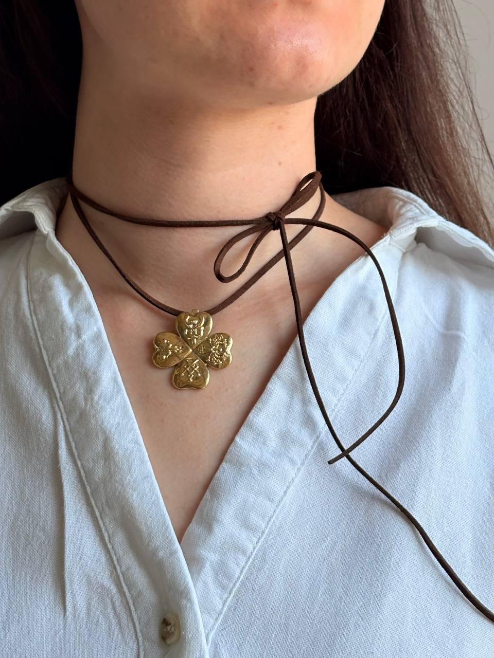 Brass Flower Pendant, Ukrainian Folk Jewelry, Floral Brass Necklace