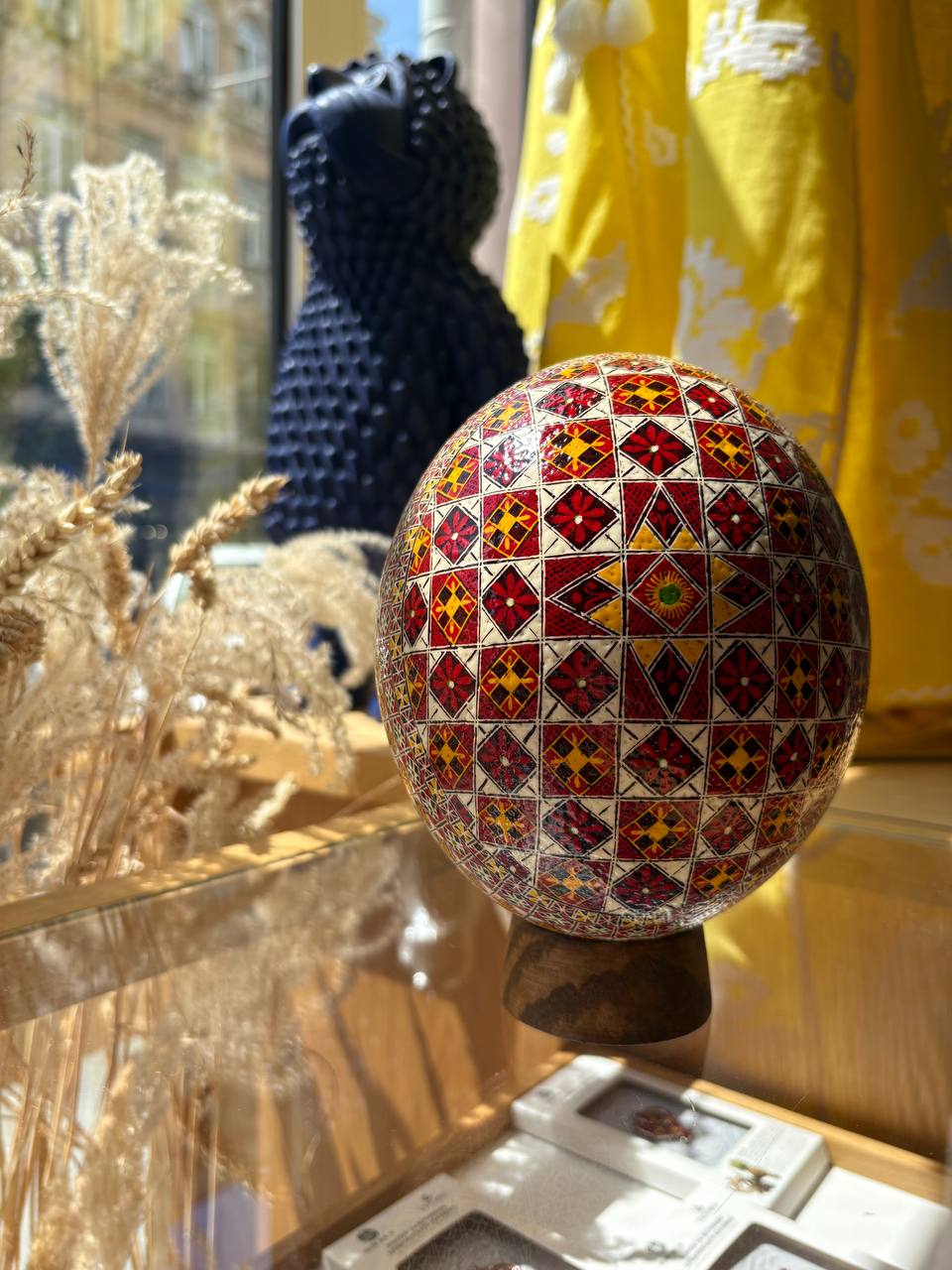 Handmade Ukrainian Ostrich Egg Pysanka - Traditional Easter Decor