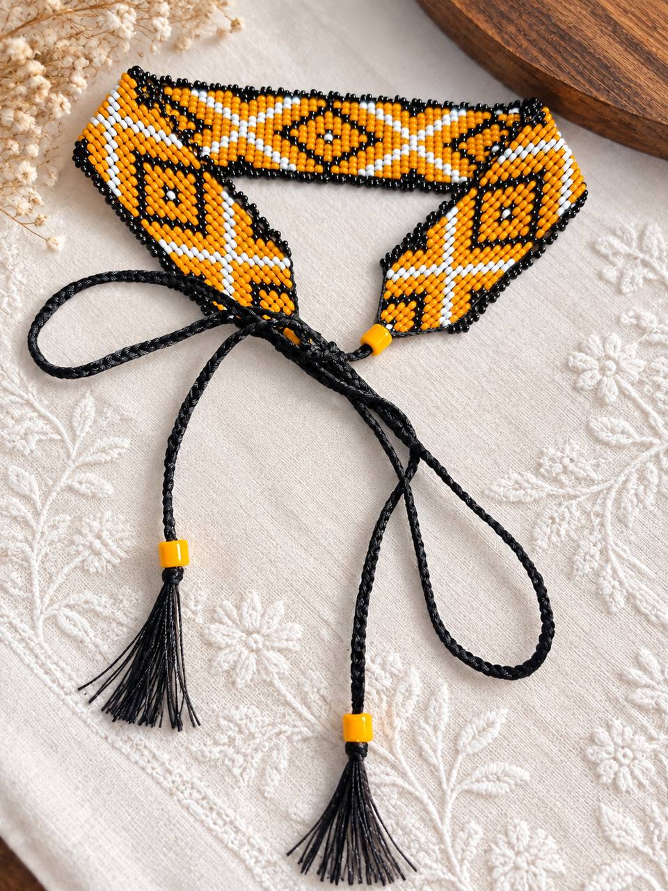 Ukrainian SYLYANKA Seed Bead Necklace | Handmade Orange Vyshyvanka Design