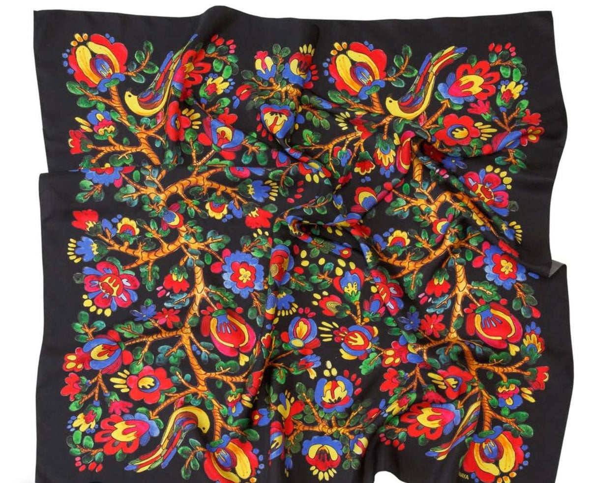 Black Bohemian Silk 100% shawl Hand painted Silk Christmas gift