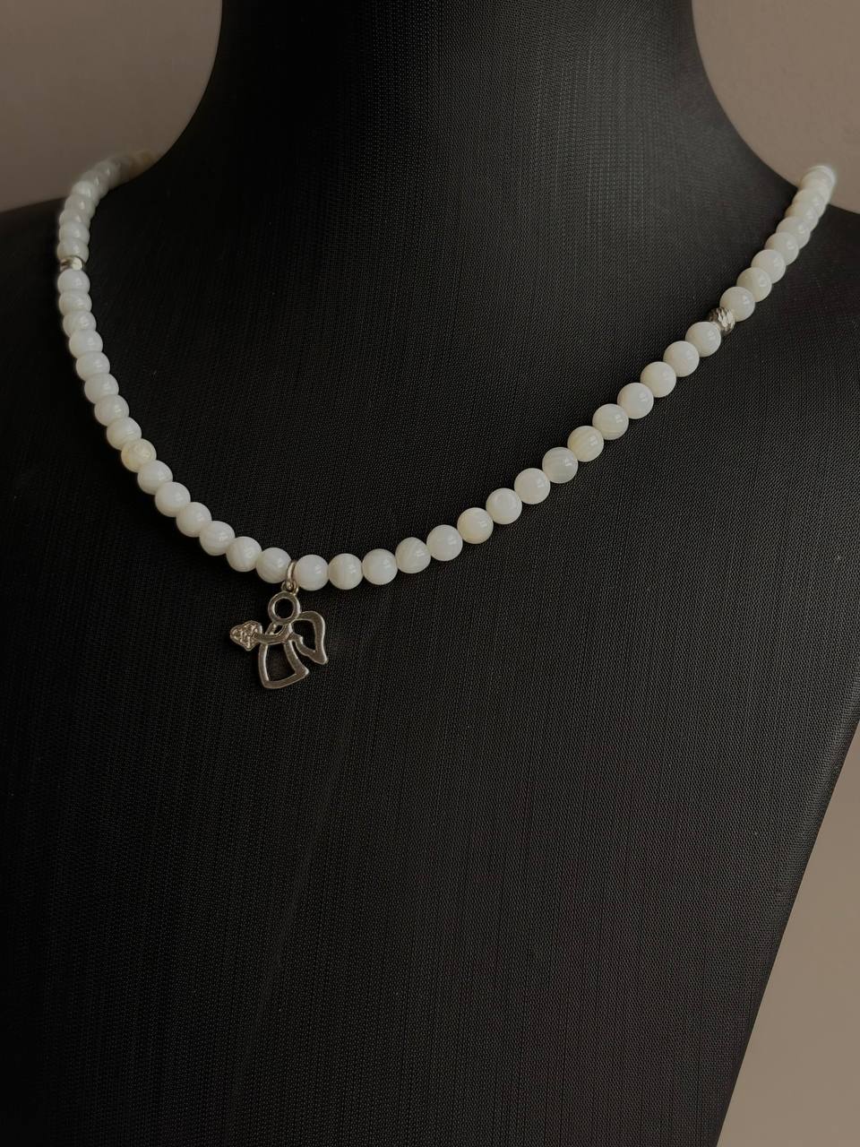 Ukrainian Mother-of-Pearl & Silver Angel Necklace