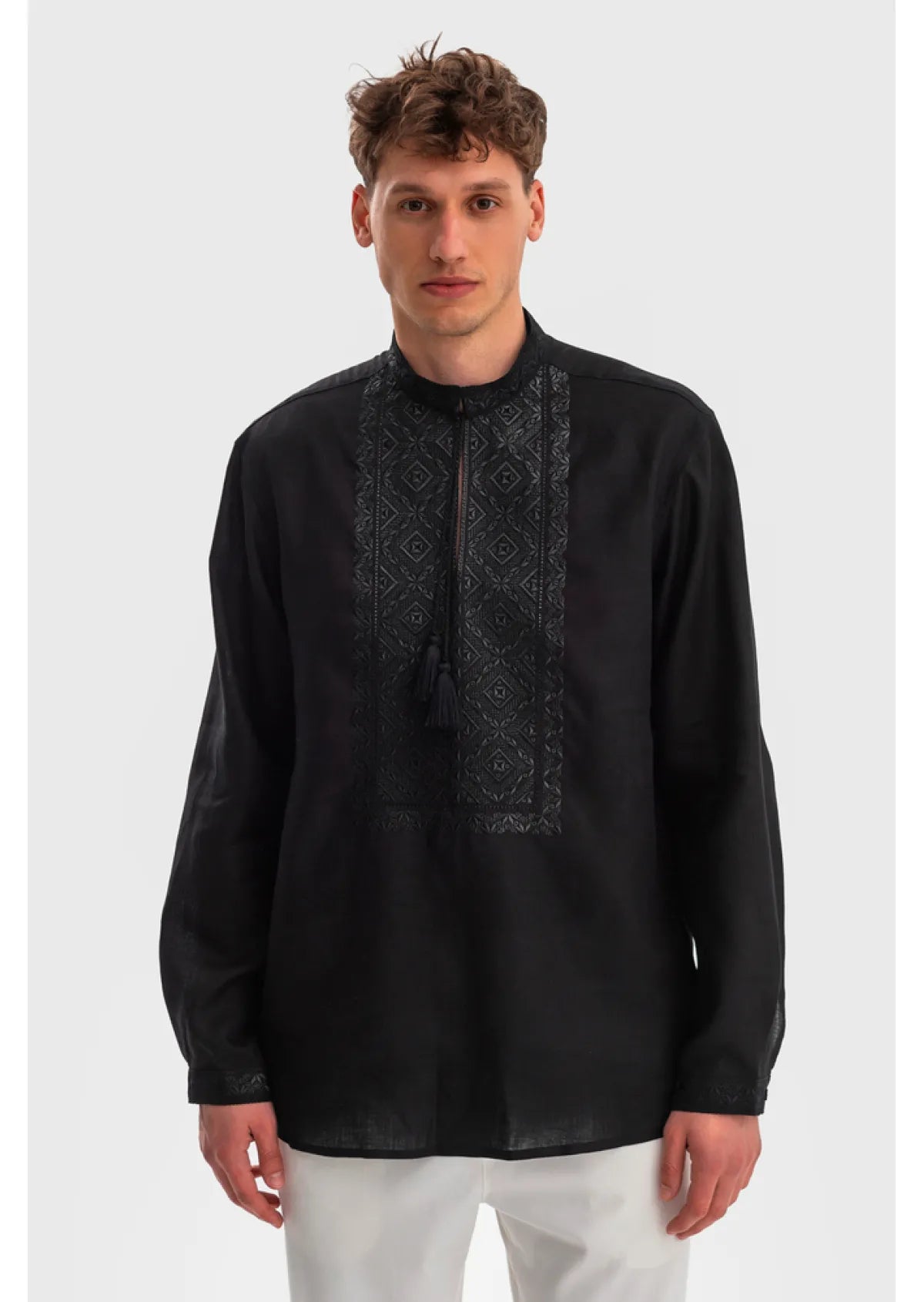 Black Embroidered shirt Ukrainian Vyshyvanka for Men Traditional Linen