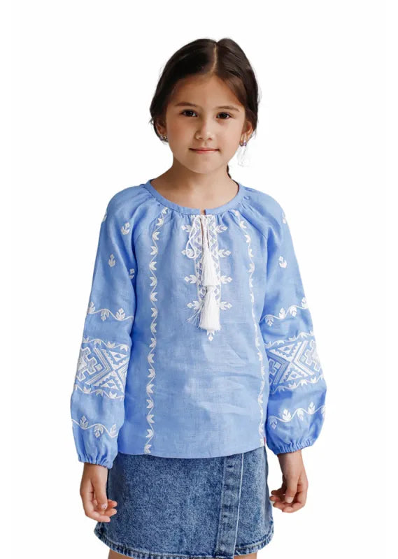 Blue embroidered shirt for girls Modern blouse