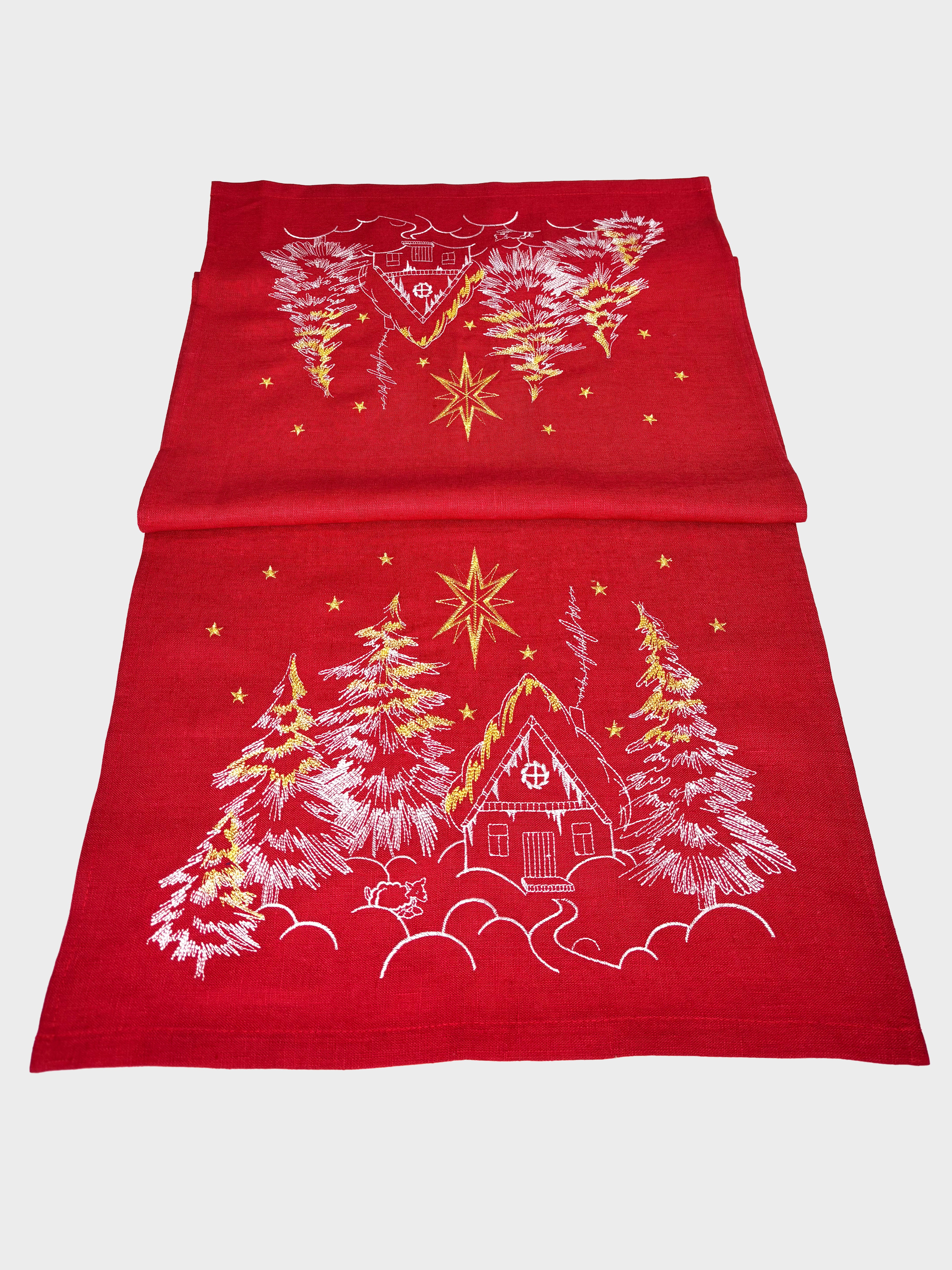 Red Runner table fairy forest linen tablecloth 140*48 СМ Embroidered Tablecloth Gift for Christmas