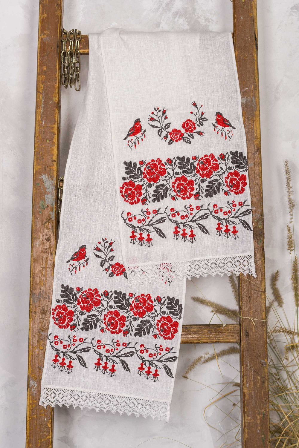 White Embroidered Ukrainian Wedding Towel Amulet 200 *32 cm Ritual Towel