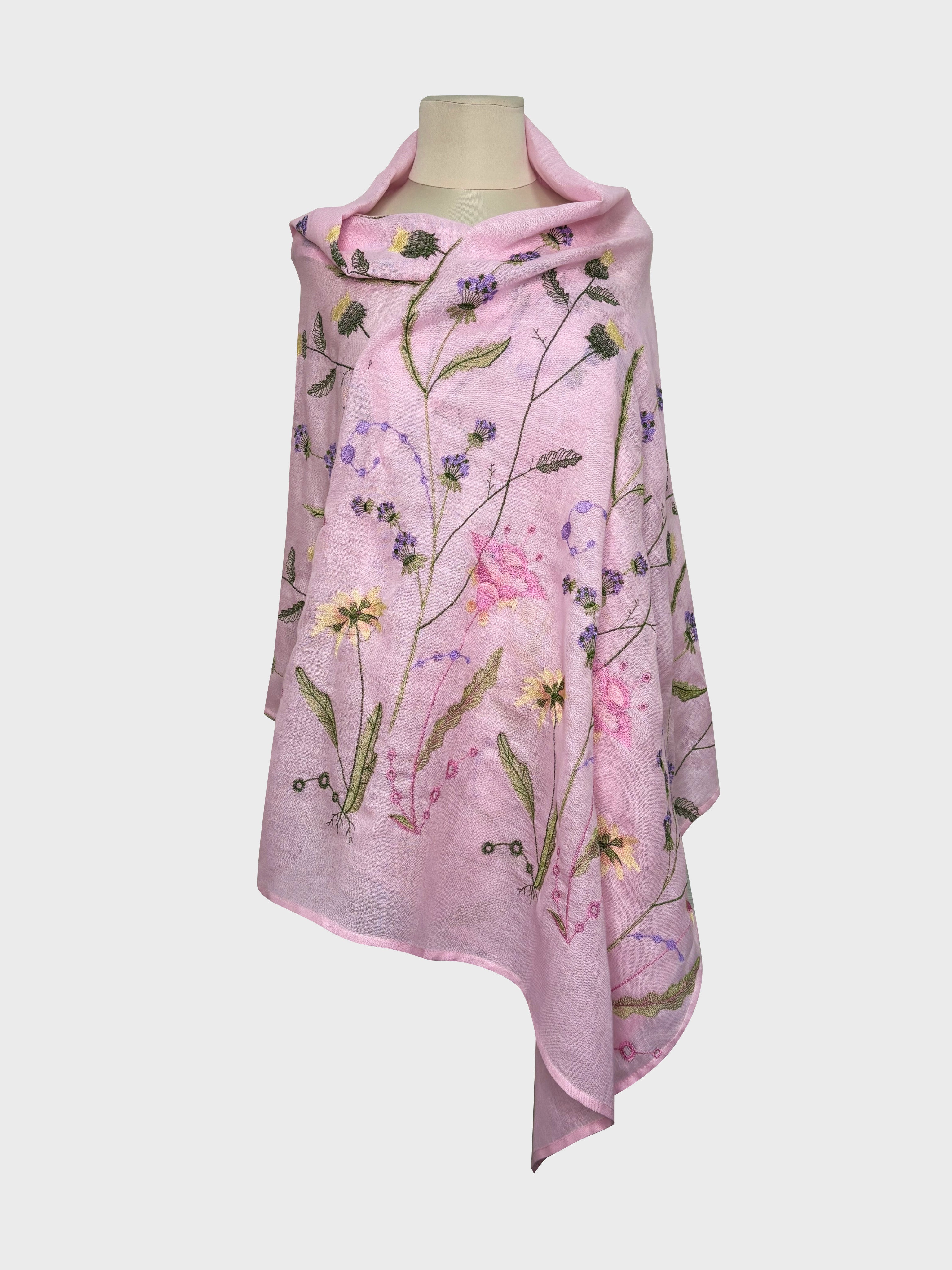 Pink Ukrainian Shawl Embroidered Traditional Bohemian Scarf for Women Floral