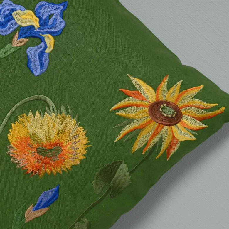 Green Embroidered pillowcase Sunflowers Home Decor