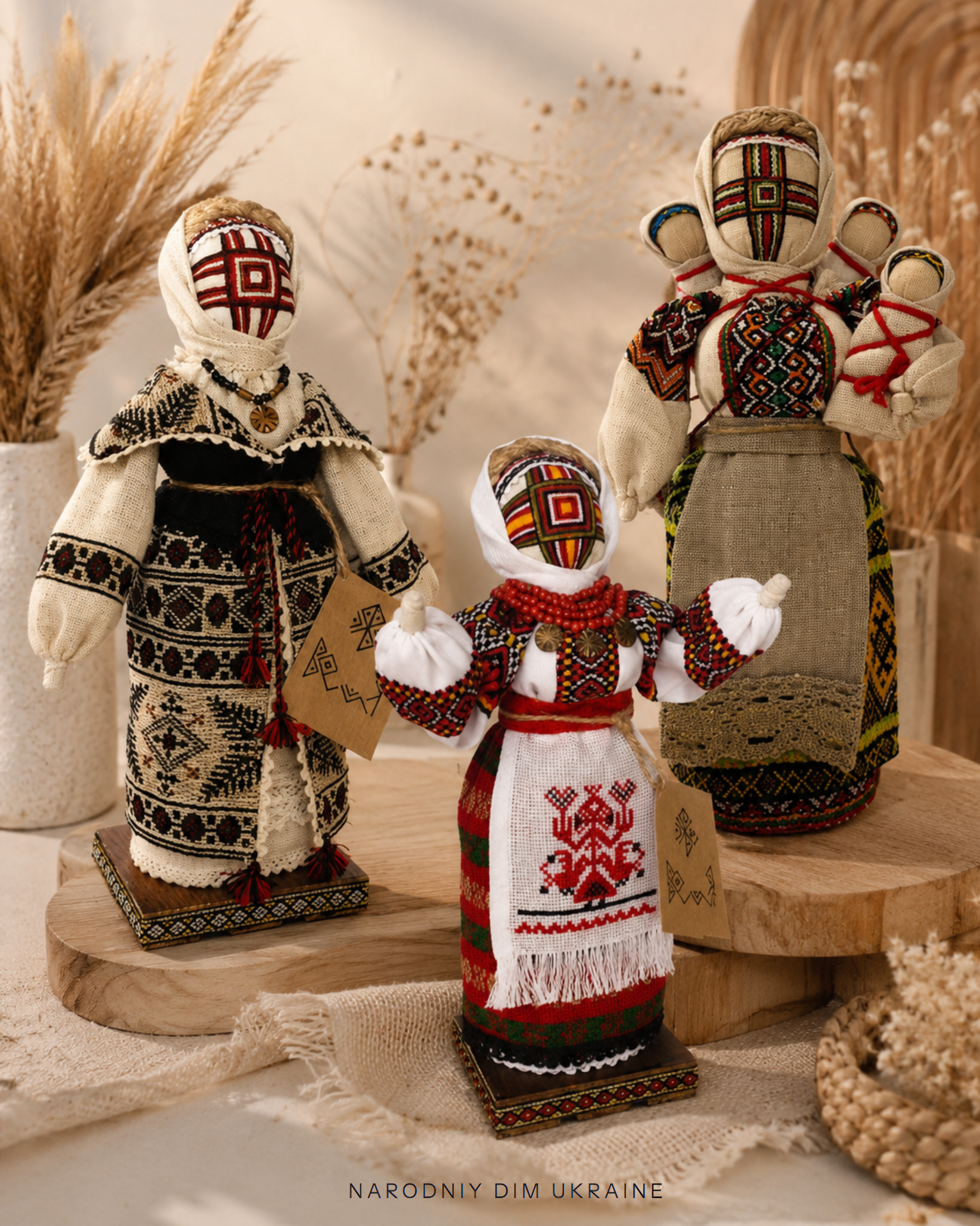 Unique Motanka Doll "Many" - Handmade Wooden Stand Symbolizing Generational Growth