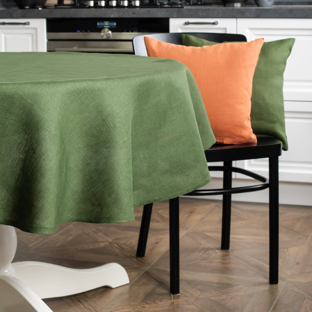 Ukrainian Embroidered Round Tablecloth, Green, 150 cm Diameter