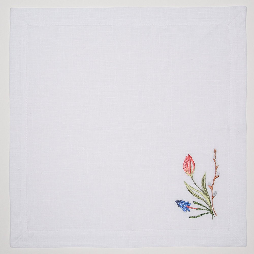 "Tulips Embroidered Napkins 40x40 cm - Ukrainian Tablecloth"