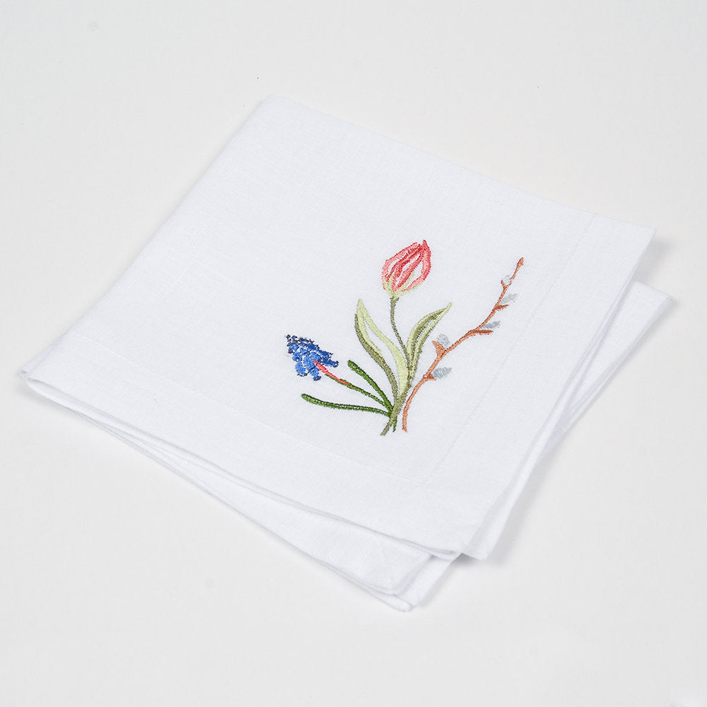 "Tulips Embroidered Napkins 40x40 cm - Ukrainian Tablecloth"