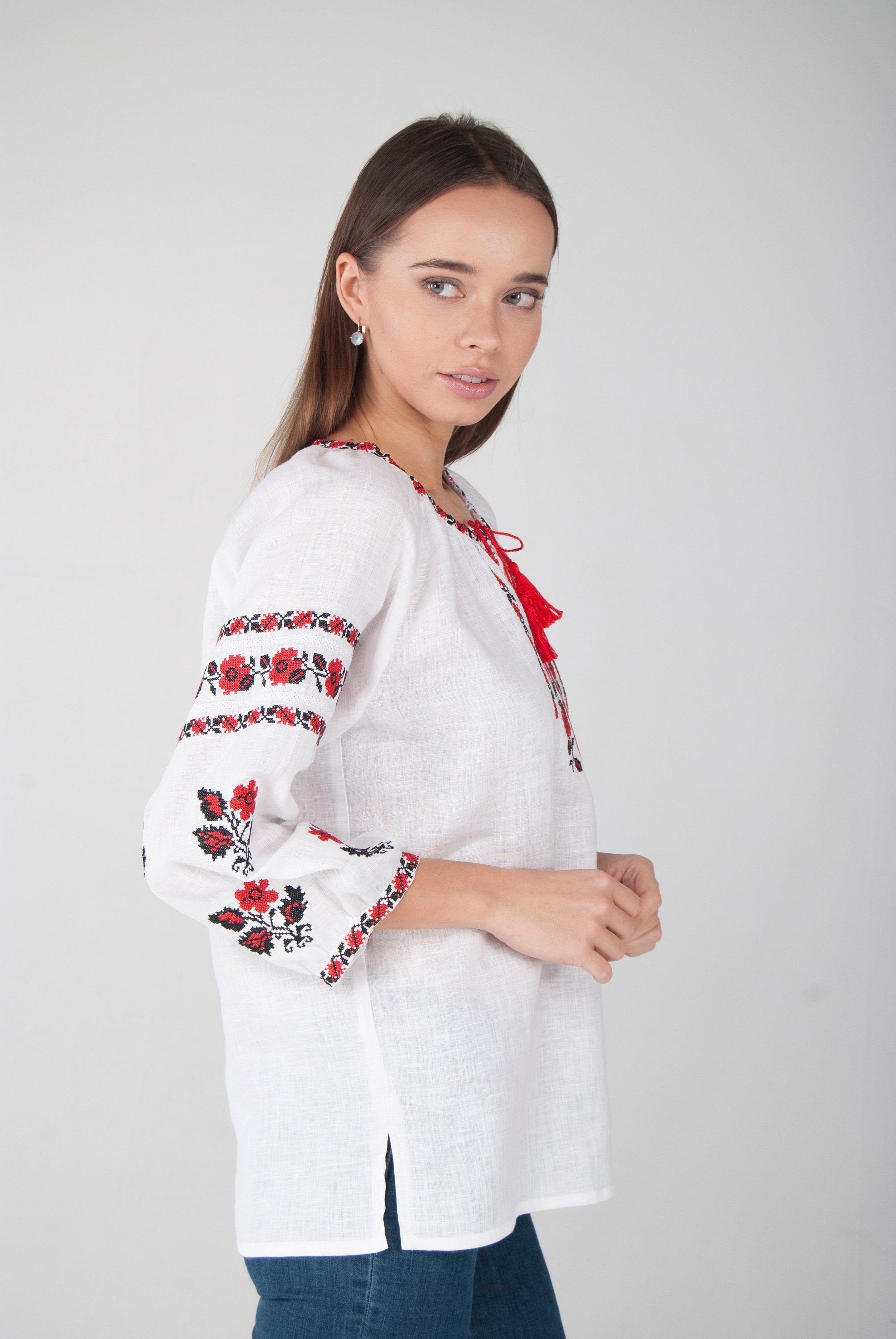 White Embroidered shirt Ukrainian Vyshyvanka White Blouse for Women
