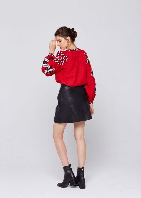 Red Ukrainian Vyshyvanka Boho Linen Blouse | Ukrainian Folk Embroidery