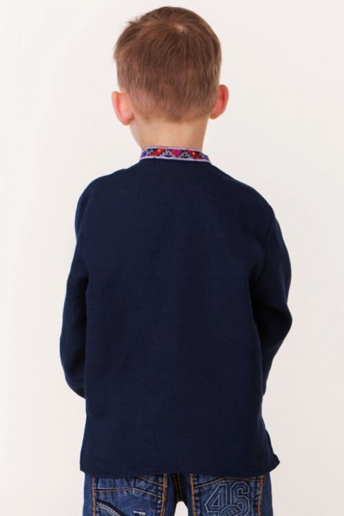 Ukrainian Vyshyvanka Shirt for Boys Blue Embroidered