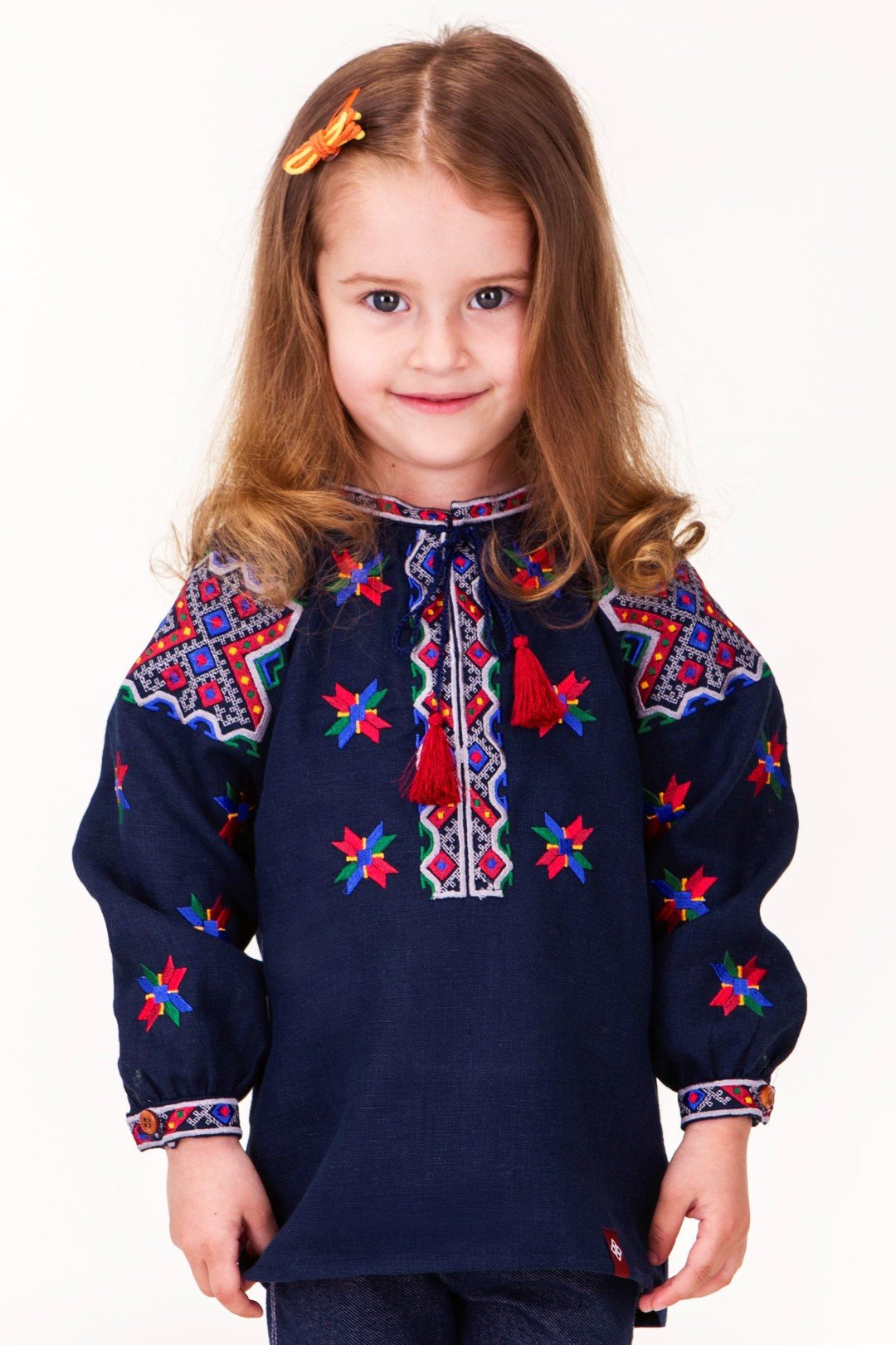 Blue Linen Embroidered Ukrainian Vyshyvanka Blouse for Girls