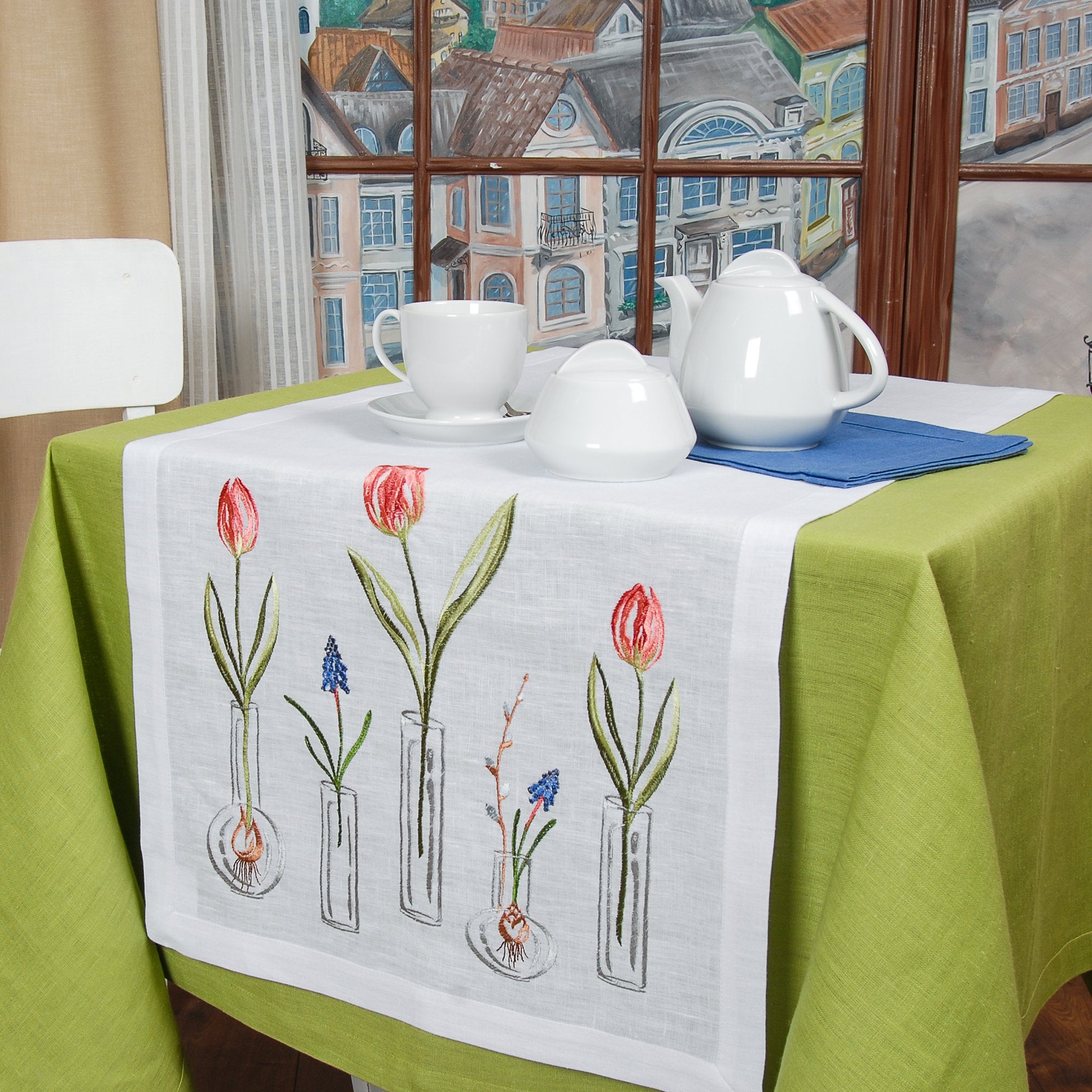 "TULIPS" 140x65 CM Ukrainian Embroidered Tablecloth