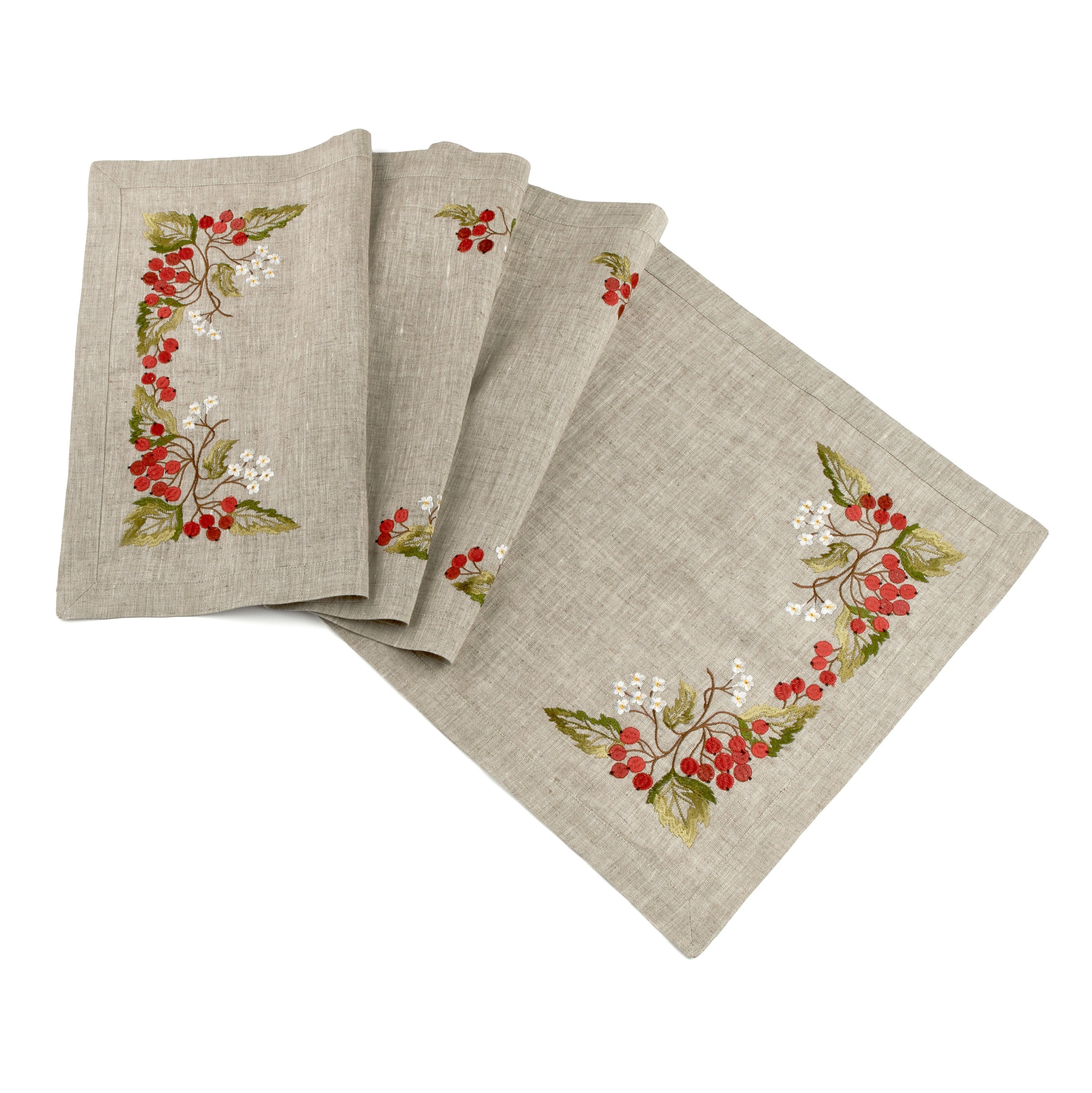 "Kalyna Guelder Rose Embroidered Tablecloth 140x45 CM - Ukrainian Design"