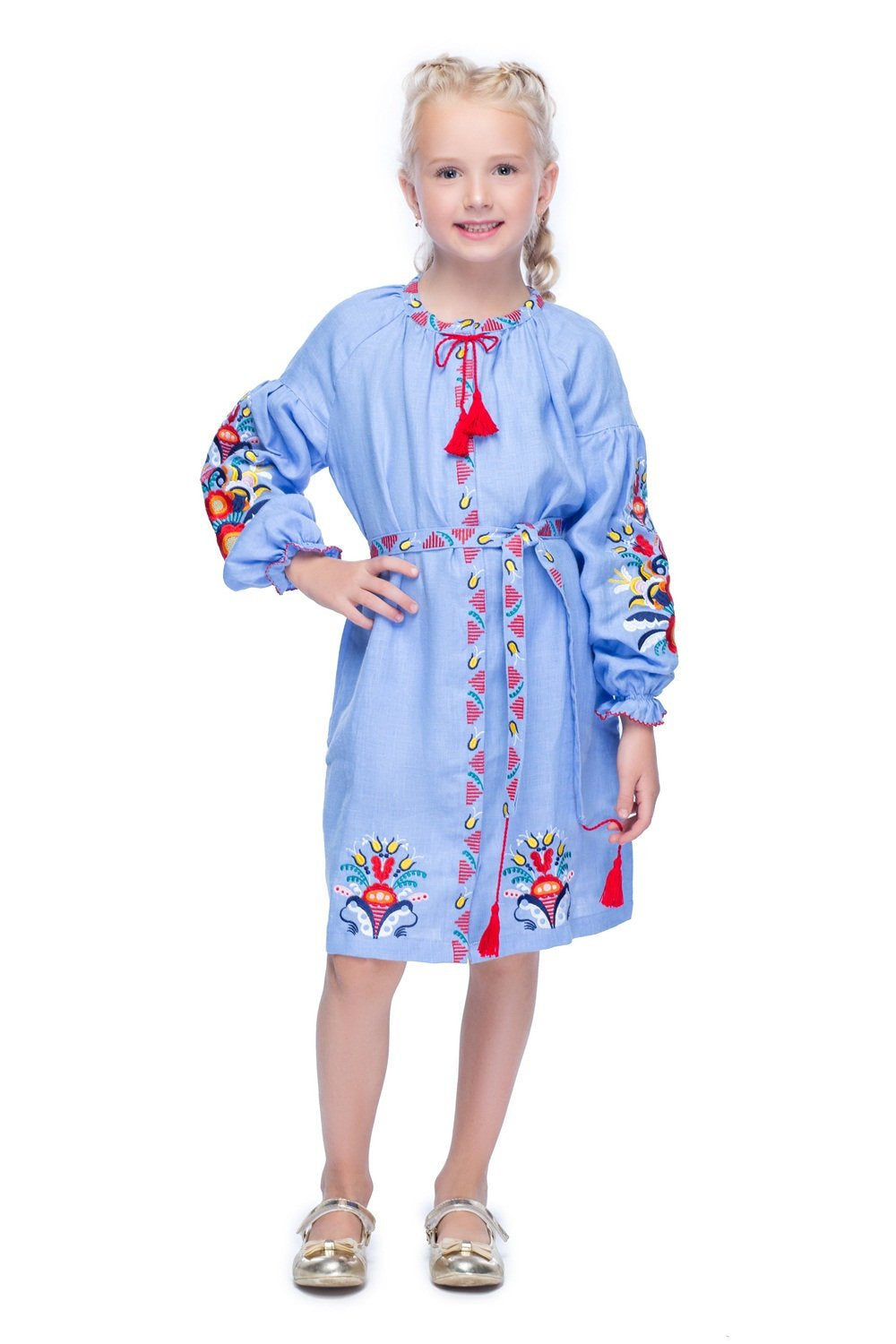 Blue Ukrainian Vyshyvanka Dress for Girls - Traditional Style