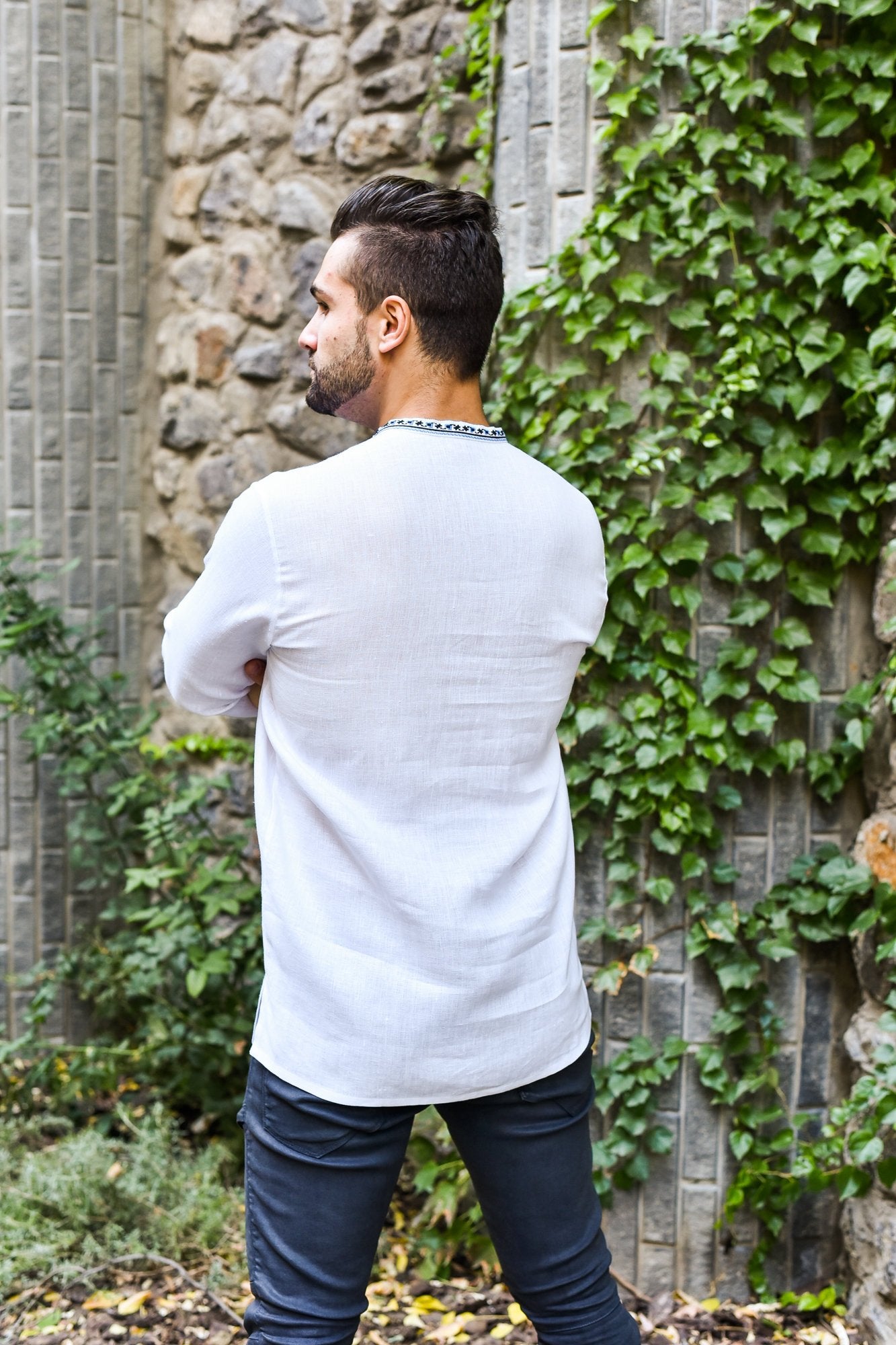 Men's Ukrainian Embroidered Shirt - Traditional White Style for Easter