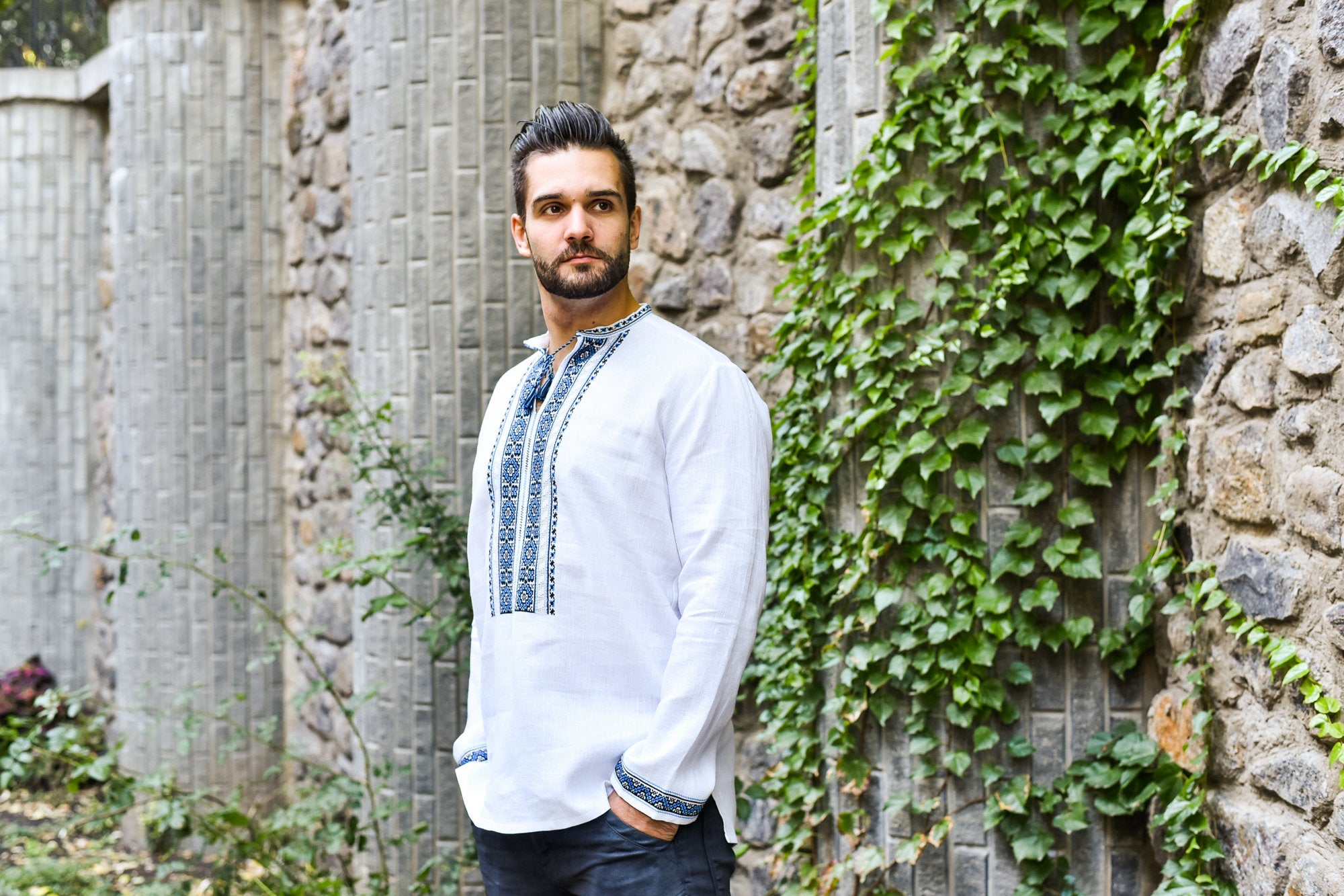 Men's Ukrainian Embroidered Shirt - Traditional White Style for Easter