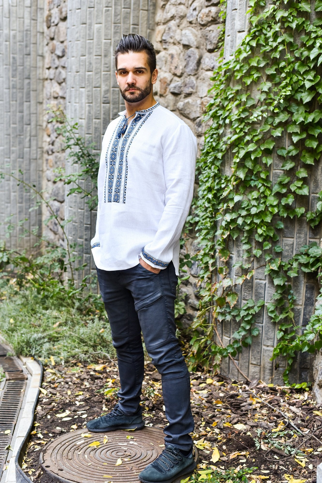 Men's Ukrainian Embroidered Shirt - Traditional White Style for Easter