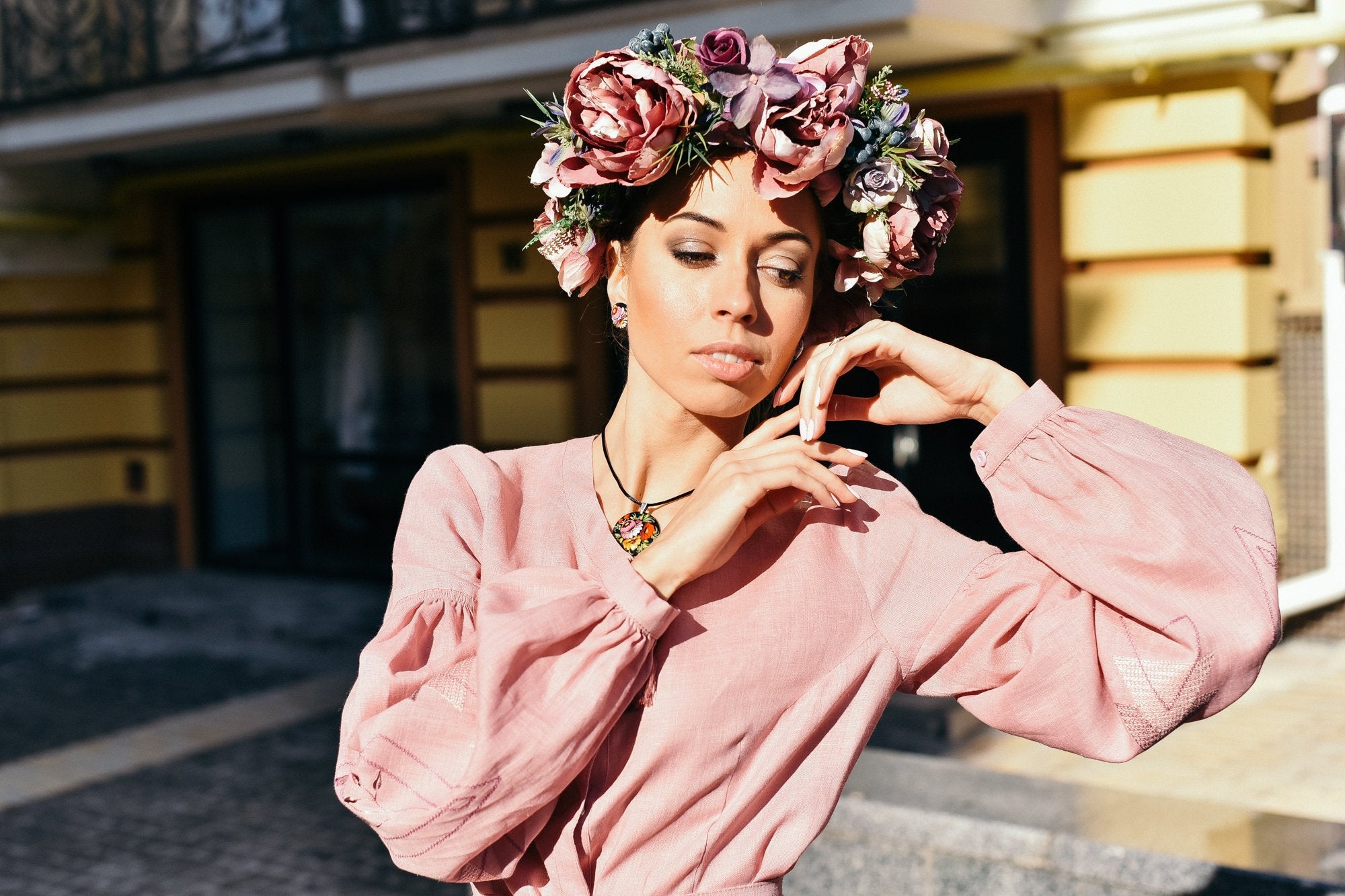 Colorful Floral Crown - Pink & Deep Purple Boho Wedding Headband